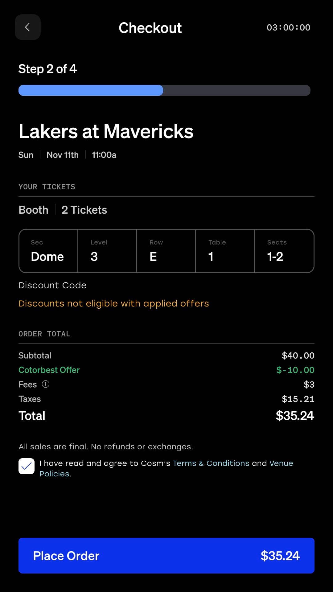 Kiosk checkout screen with payment and order summary
