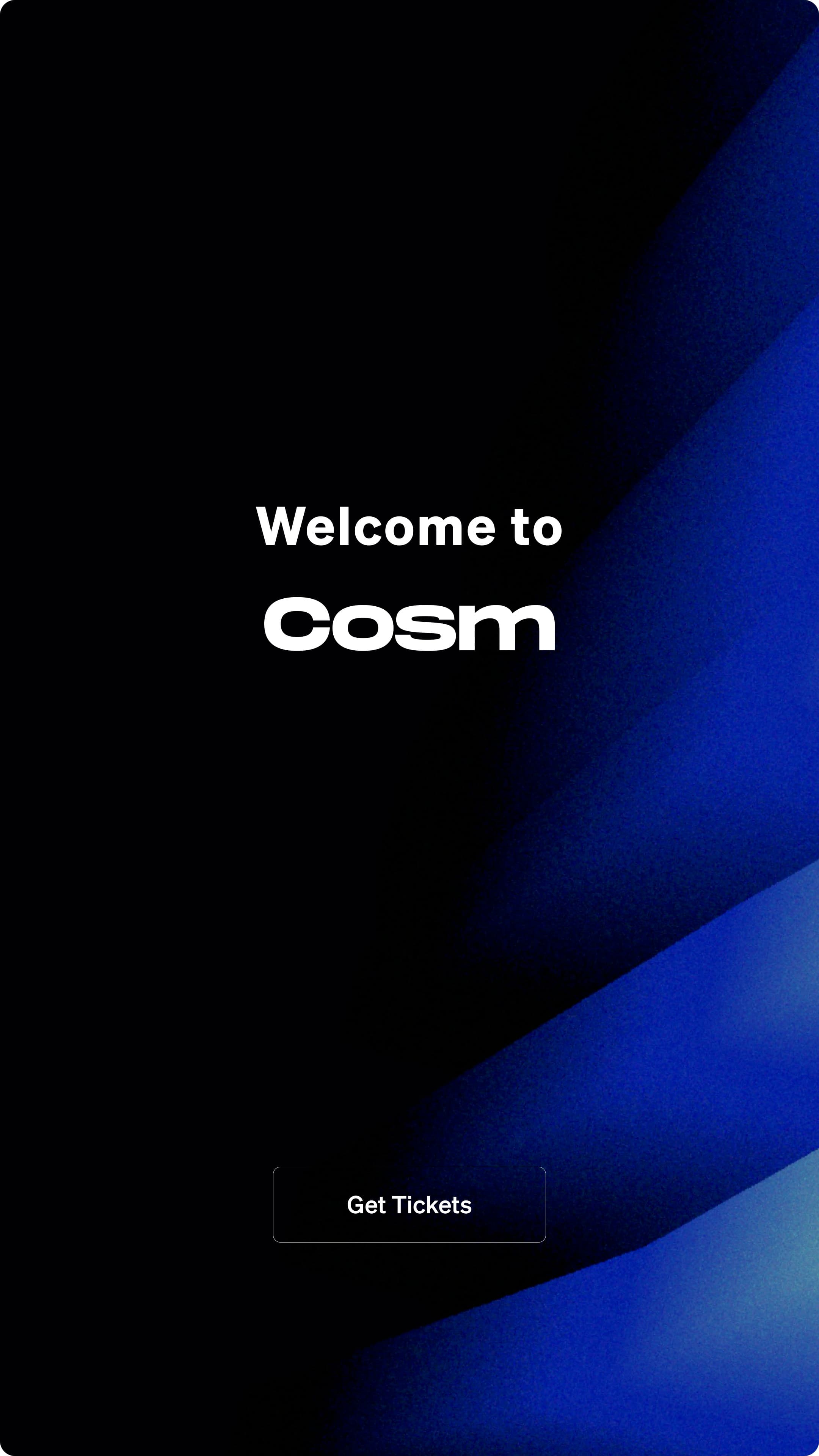 Kiosk welcome screen with a get-tickets call to action